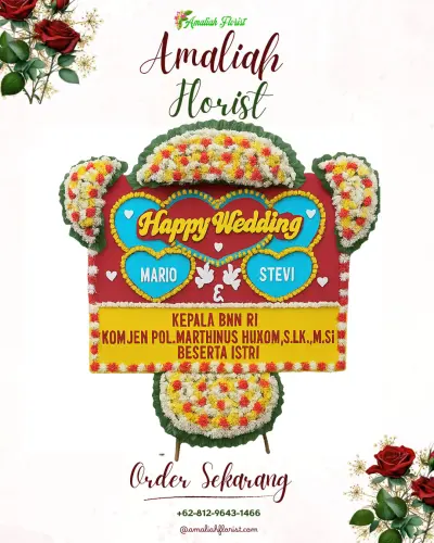 Karangan Papan Bunga Pernikahan di Sako